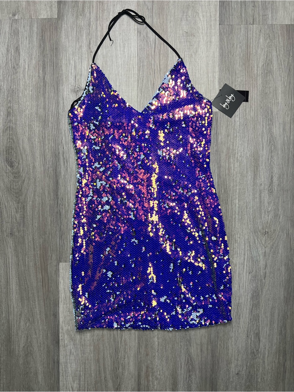 by & by Iridescent Sequin Halter Mini Dress